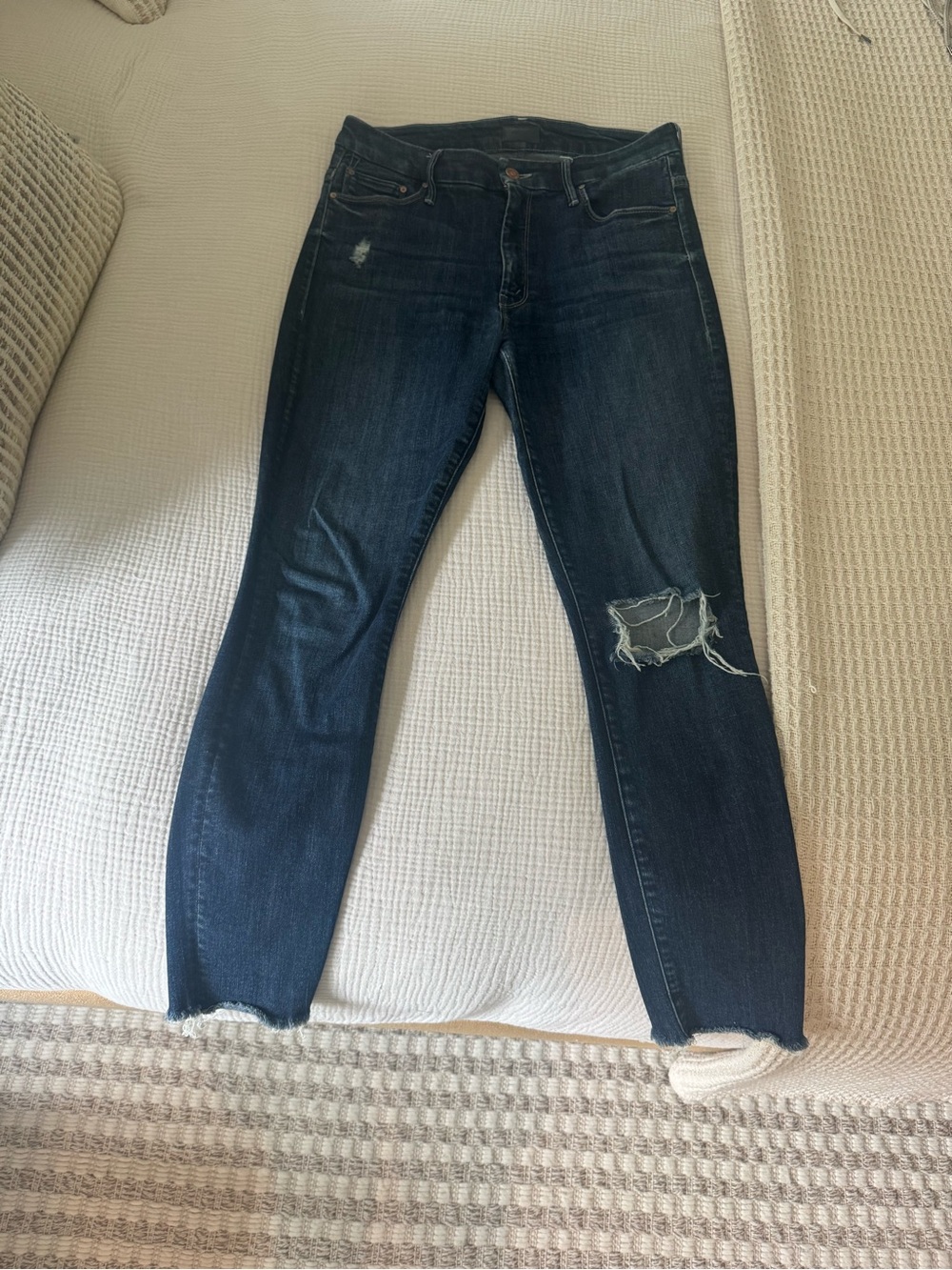 MOTHER Dark Blue Ripped Stretch ankle Jeans